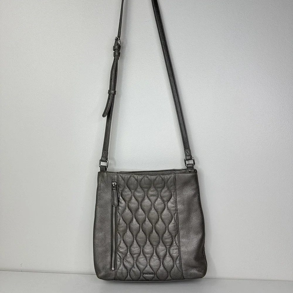 Vera Bradley Quilted Leather Molly Crossbody Purse Silver Metallic Crossbody Bag